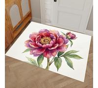 MLSOWM Tapis de Porte, 50 x 80 cm Profil Bas Fleurs Magnifiques Paillasson Interieur Entree Pivoines Tapis de Sol Antidérapant Lavable Doux et Pratique pour Entrée, Couloir, Cuisine, Rouge Violacé