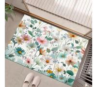 MLSOWM Tapis de Porte, 50 x 80 cm Profil Bas Frais Et Guérisseur Paillasson Interieur Entree Fleurs Sauvages Tapis de Sol Antidérapant Lavable Doux et Pratique pour Entrée, Couloir, Cuisine, Vert