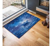 MLSOWM Tapis de Porte, 60 x 120 cm Profil Bas Ciel Étoilé À L'Aquarelle Paillasson Interieur Entree des Bateaux Papier Naviguant sur L'Océan Tapis de Sol Antidérapant pour Entrée, Couloir, Cuisine