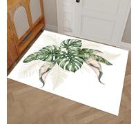 MLSOWM Tapis de Porte, 60 x 120 cm Profil Bas Style Bohème Paillasson Interieur Entree Feuilles Tropicales Tapis de Sol Antidérapant Lavable Doux et Pratique pour Entrée, Couloir, Cuisine, Vert Foncé