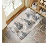 MLSOWM Tapis de Porte, 80 x 120 cm Profil Bas Forêt Rétro Paillasson Interieur Entree Sapin Tapis de Sol Antidérapant Lavable Doux et Pratique pour Entrée, Couloir, Cuisine, Gris-Bleu