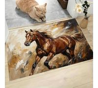 MLSOWM Tapis de Porte, 80 x 120 cm Profil Bas l'art Classique Paillasson Interieur Entree Chevaux Au Galop Tapis de Sol Antidérapant Lavable Doux et Pratique pour Entrée, Couloir, Cuisine, Brun Clair