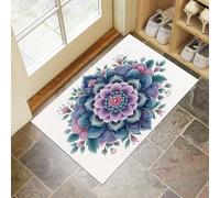 MLSOWM Tapis de Porte, 80 x 120 cm Profil Bas Style Bohème Folk Paillasson Interieur Entree Fleurs De Datura Tapis de Sol Antidérapant Lavable Doux et Pratique pour Entrée, Couloir, Cuisine, Bleu