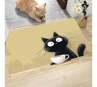 MLSOWM Tapis de Porte à Poils Courts, 80 x 120 cm Paillasson à Chat Noir Surpris Antidérapant Lavable Style Dessin Animé Tapis De Sol Attrape-Poussière pour Couloir, Escalier, Entrée, Brun Café