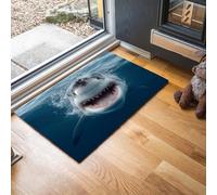 MLSOWM Tapis de Porte Animaux Féroces Lavable 60 x 90 cm, Tapis de Sol Requin Souriant Antidérapant à l'intérieur, Paillasson Avant Intérieur pour Jardin, l'entrée du Hall- Bleu