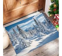 MLSOWM Tapis de Porte Cèdre Blanc Paillasson Pays des Merveilles Hivernales Tapis de Bienvenue Antidérapant pour Décoratif De Festival Interieur, 50 x 80 cm, Bleu Ciel