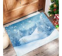 MLSOWM Tapis de Porte Collines De La Forêt De Sapins Paillasson Pays des Merveilles Hivernales Tapis de Bienvenue Antidérapant pour Décoratif De Festival Interieur, 60 x 90 cm, Bleu Clair
