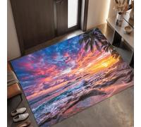 MLSOWM Tapis de Porte Coucher Soleil Rêve sur Plage Entrée Intérieur, 80 x 120 cm | Paillasson Fin Coucher Soleil sur Beach, Tapis de Porte Profil Bas, Antidérapant et Lavable pour Entrée et Couloir