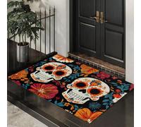 MLSOWM Tapis de Porte Crâne Peint mit Dos en TPE Durable et antidérapant, 60 x 90 cm | Paillasson Jour Mexicain du Vent Mort Tapis de Sol Absorbant Lavable, Passe sous la Porte 6 mm d'épaisseur
