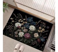 MLSOWM Tapis de Porte de Bienvenue, 50 x 80 cm Plantes Séchées Paillasson Entree Antidérapant Lavable Un Bouquet De Fleurs Et De Plantes Tapis de Sol Anti-Poussière pour Entrée Couloir Cuisine, Noir