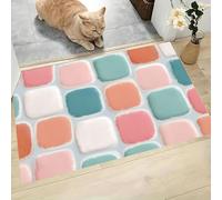 MLSOWM Tapis de Porte de Style Mignon Paillasson intérieur extérieur Carrés De La Grille Tapis de Sol Antidérapant Absorbant pour Cuisine, Chambre, Salon Décoration, 60 x 90 cm, Pêche