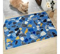 MLSOWM Tapis de Porte de Terrazzo, 90 x 150 cm Paillasson de Petits Éclats De Verre Paillasson de Bienvenue Tapis d'entrée pour intérieur et extérieur, Bleu