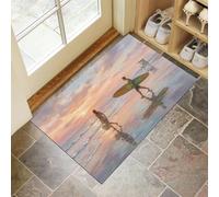 MLSOWM Tapis de Porte d'Entrée 40 x 60 cm Paillasson à Profil Bas Plage des Surfeurs Moquette Antidérapant Lavable Vue Romantique sur La Mer Tapis de Sol pour Entrée, Couloir, Chambre, Rose Clair