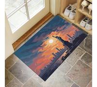 MLSOWM Tapis de Porte d'Entrée 50 x 80 cm Paillasson à Profil Bas Statue De La Déesse Sainte Moquette Antidérapant Lavable Gratte-Ciel De New York Tapis de Sol pour Entrée, Couloir, Chambre, Orange