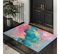 MLSOWM Tapis de Porte d'Entrée 60 x 120 cm Paillasson à Profil Bas Marbre Whirlpool Moquette Antidérapant Lavable Style Bohème Tapis de Sol pour Entrée, Couloir, Chambre, Bleu Poudre