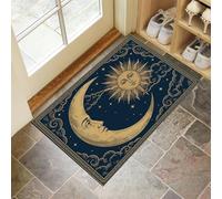 MLSOWM Tapis de Porte d'Entrée 80 x 120 cm Paillasson à Profil Bas Soleil Et Lune Moquette Antidérapant Lavable Rétro Et Mystérieux Tapis de Sol pour Entrée, Couloir, Chambre, Bleu Marine
