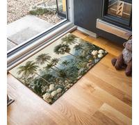 MLSOWM Tapis de Porte d'Entrée Intérieur, 40 x 60 cm Paillasson Antidérapant Palmiers Fleurs d'oiseaux Paradis Tapis de Sol Attrape-Poussière Jungle Tropicale Rétro pour Entrée, Porte et Couloir