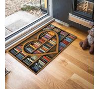 MLSOWM Tapis de Porte d'Entrée Intérieur - 40 x 60 cm Tapis Bibliothèque en Forme De Cœur Imperméable Lavable Paillasson Lire des Livres Antidérapant et Anti-Poussière pour Extérieur, Couloir, Brun