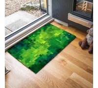 MLSOWM Tapis de Porte d'Entrée Intérieur - 40 x 60 cm Tapis Style Pixel Art Imperméable Lavable Paillasson Place Verte Antidérapant et Anti-Poussière pour Extérieur, Couloir, Vert Émeraude