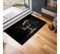 MLSOWM Tapis de Porte d'Entrée Intérieur - 60 x 120 cm Tapis Style Surréaliste Imperméable Lavable Paillasson Cadre Photo Requin Antidérapant et Anti-Poussière pour Extérieur, Couloir, Noir