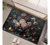 MLSOWM Tapis de Porte d'Entrée Intérieur, 90 x 150 cm Paillasson Antidérapant Composition Flora Vase Tapis de Sol Attrape-Poussière Peinture Nature Morte Rétro pour Entrée, Porte Couloir, Vert Foncé