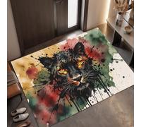MLSOWM Tapis de Porte Éclaboussure De Graffiti Lavable, 90 x 150 cm | Paillasson Guépard Rétro à Poils Courts, Antidérapant et Doux pour Couloir, entrée ou Cuisine