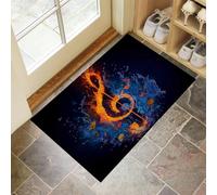 MLSOWM Tapis de Porte Éléments Eau Et Feu Antidérapant et Absorbant, 90 x 150 cm Paillasson Super Fin Notes Musicales Résistant, Lavable pour Cuisine, Entrée, Balcon, Orange