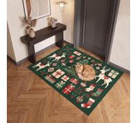 MLSOWM Tapis de Porte Éléments Noël Rétro, 50 x 80 cm, Lavable en Machine | Paillasson Interieur Entree Renne Boule Noël Bas, Antidérapant, Absorbant et Antitache pour Décorer l’entrée de la Maison