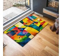 MLSOWM Tapis de Porte Expressionnisme Abstrait Antidérapant et Absorbant, 60 x 120 cm Paillasson Super Fin Triangle Carré Semi-Circulaire Résistant, Lavable pour Cuisine, Entrée, Balcon, Bleu