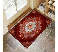 MLSOWM Tapis de Porte Fleurs Rétro Paillasson 50 x 80 cm Interieur et Extérieur Antidérapant Absorbant Motif Mandala Lotus Tapis, Facile à Nettoyer, Chambre, Cuisine, Salle de Bain - Rouge Vin
