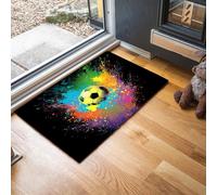 MLSOWM Tapis de Porte Football, Paillasson Éclaboussures De Peinture 40 x 60 cm Tapis Interieur et Extérieur Antidérapant Absorbant, Facile à Nettoyer, Chambre, Cuisine, Couloir - Noir
