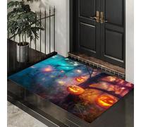 MLSOWM Tapis de Porte Forêt d'halloween Lavable 60 x 120 cm, Tapis de Sol Arbre Jack-O'-Lantern Antidérapant à l'intérieur, Paillasson Avant Intérieur pour Jardin, l'entrée du Hall- Orange