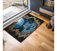 MLSOWM Tapis de Porte Grotte 3D Lavable 60 x 120 cm, Tapis de Sol Requin Antidérapant à l'intérieur, Paillasson Avant Intérieur pour Jardin, l'entrée du Hall- Bleu
