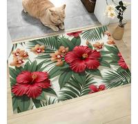 MLSOWM Tapis de Porte Hibiscus Et Orchidée, 40 x 60 cm Tapis de Sol Antidérapant Paysage Tropical Tapis Mince Absorbant Paillasson Confortable pour Couloir, Terrasse, Entrée - Vert Gazon