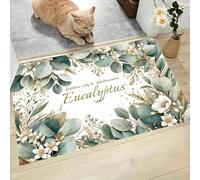 MLSOWM Tapis de Porte Intérieur 60 x 120 cm, Bordure Florale Aquarelle Tapis à Poils Ras Antidérapant Paysage D'Eucalyptus Paillasson Absorbant et Lavable pour Chambre, Entrée, Patio, Couloir, Vert