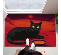 MLSOWM Tapis de Porte Lavable, 60 x 90 cm Tapis de Sol Chat Noir Rétro Antidérapant Paillasson Avant Intérieur Tapis Mince Planète Extraterrestre Fantastique pour Cuisine, l'entrée du Hall, Rouge