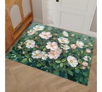 MLSOWM Tapis de Porte Lavable, 90 x 150 cm Tapis de Sol Rose Sauvage Blanche Antidérapant à l'intérieur Paillasson Avant Intérieur Tapis Mince Peinture À l'huile pour Cuisine, Jardin, l'entrée Hall,