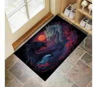 MLSOWM Tapis de Porte Lavable Bataille De Dragons, 60 x 90 cm Tapis de Sol Flammes Et Nuages Antidérapant à l'intérieur Paillasson Absorbant pour la Cuisine, Le Jardin, l'entrée du Hall - Rouge Foncé