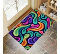 MLSOWM Tapis de Porte Lavable Courbes Abstraites, 90 x 150 cm Tapis de Sol Rétro Et Cool Antidérapant à l'intérieur Paillasson Absorbant pour la Cuisine, Le Jardin, l'entrée du Hall - Multicolore
