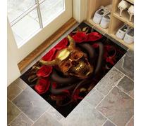 MLSOWM Tapis de Porte Lavable Crâne De Rose, 50 x 80 cm Tapis de Sol Surréalisme Antidérapant à l'intérieur Paillasson Absorbant pour la Cuisine, Le Jardin, l'entrée du Hall - Rouge