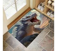 MLSOWM Tapis de Porte Lavable Dragon Féroce, 40 x 60 cm Tapis de Sol Montagnes du Désert Antidérapant à l'intérieur Paillasson Absorbant pour la Cuisine, Le Jardin, l'entrée du Hall - Gris