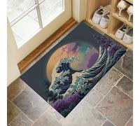 MLSOWM Tapis de Porte Lavable Vague Japonaise, 80 x 120 cm Tapis de Sol Style Rétro Antidérapant à l'intérieur Paillasson Absorbant pour la Cuisine, Le Jardin, l'entrée du Hall - Bleu