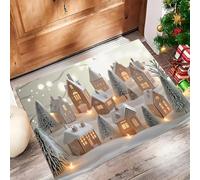 MLSOWM Tapis de Porte Maisons du Village De Noël Paillasson Ville Enneigée des Vacances Tapis de Bienvenue Antidérapant pour Décoratif De Festival Interieur, 60 x 90 cm, Beige