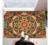 MLSOWM Tapis de Porte Mandala Paillasson d'Entree Interieur Lavable Magnifiques Fleurs Ethniques Tapis Antidérapant et Anti-Poussière pour Chambre, Entrée, Couloir, 90 x 150 cm, Rouge Et Vert
