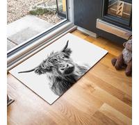 MLSOWM Tapis de Porte Portrait Minimaliste Lavable 60 x 90 cm, Tapis de Sol Bovins des Highlands Antidérapant à l'intérieur, Paillasson Avant Intérieur pour Jardin, l'entrée du Hall- Gris