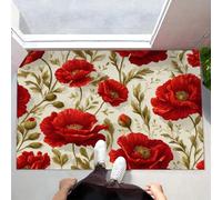 MLSOWM Tapis de Porte Rétro Européen Paillasson 60 x 120 cm Interieur et Extérieur Antidérapant Absorbant Coquelicot 3D Tapis, Facile à Nettoyer, Chambre, Cuisine, Salle de Bain - Rouge