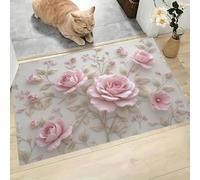 MLSOWM Tapis de Porte Rose 3D, 80 x 120 cm Tapis de Sol Antidérapant Style Romantique Tapis Mince Absorbant Paillasson Confortable pour Couloir, Terrasse, Entrée - Beige