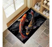 MLSOWM Tapis de Porte Surréalisme Lavable 80 x 120 cm, Tapis de Sol Koï Antidérapant à l'intérieur, Paillasson Avant Intérieur pour Jardin, l'entrée du Hall- Noir