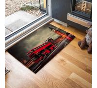 MLSOWM Tapis de Porte Surréalisme Lavable 90 x 150 cm, Tapis de Sol Bus Rouge À Impériale Antidérapant à l'intérieur, Paillasson Avant Intérieur pour Jardin, l'entrée du Hall- Gris