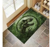 MLSOWM Tapis de Porte Tyrannosaure Rex Paillasson 90 x 150 cm Exterieur Entree Tapis de Sol Jurassic Park Antidérapant Absorbant pour Intérieur, Chambre, Cuisine, Couloir, Vert Émeraude
